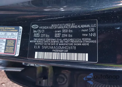 2021 Hyundai Elantra Sel from USA, damaged, VIN 5NPLN4AG0MH026978